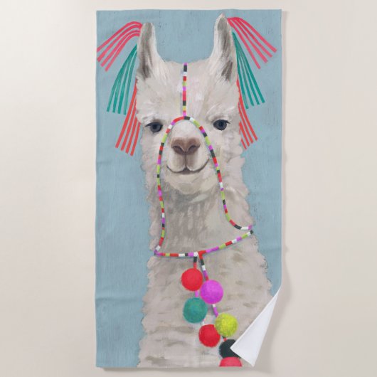 Adorned Llama - White Strandtuch (Vorderseite)