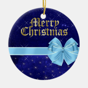 Adorno para el arbol de navidad azul y dorado keramik ornament