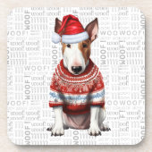 Adororable Christmas Bull Terrier Dog Woof Word Ar Getränkeuntersetzer (Vorderseite)