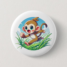 Adortable Affe, die durch ein Feld führt Button