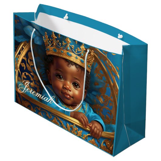 Adortable African Prince Royal Baby Shower/Birthda Große Geschenktüte (Rückseite Schrägansicht)