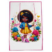 Adortable Afro Girl Yellow/Pink Blume Mama Mittlere Geschenktüte (Rückseite)