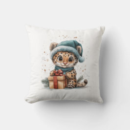 Adortable Animal Baby Leopard in Weihnachtsmannmüt Kissen