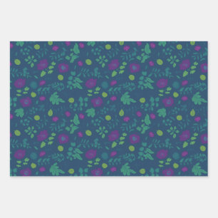 Adortable Aquamarin Green BlackBerry Floral Patter Geschenkpapier Set