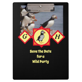 Adortable Atlantic Puffin Cartoon Monogram Foto Klemmbrett