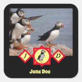Adortable Atlantic Puffin Cartoon Monogram Foto Quadratischer Aufkleber (Vorderseite)