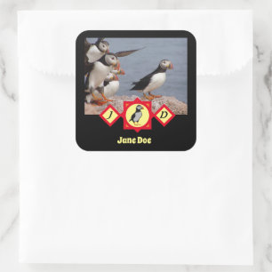 Adortable Atlantic Puffin Cartoon Monogram Foto Quadratischer Aufkleber
