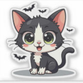 Adortable B&W Kitten - Halloween Art Aufkleber (Vorderseite)
