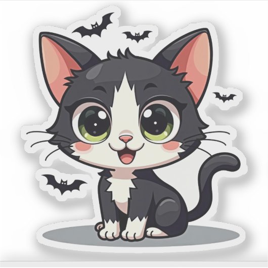 Adortable B&W Kitten - Halloween Art Aufkleber (Vorderseite)