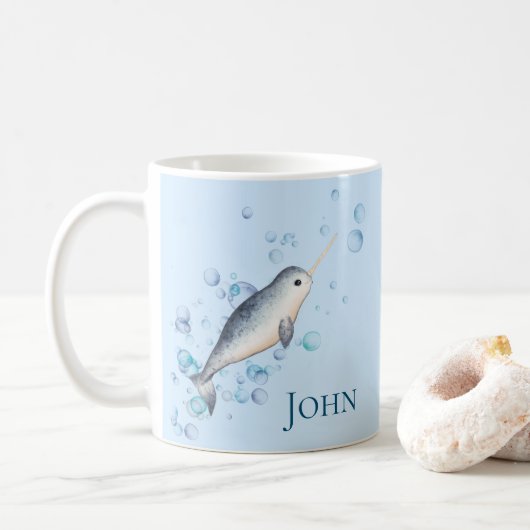 Adortable Baby Boy Narwhal Ocean Bubbles Kaffeetasse (Mit Donut)