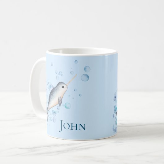 Adortable Baby Boy Narwhal Ocean Bubbles Kaffeetasse (Vorderseite Links)