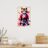 Adortable Baby Cat Samurai Aquarellkunst Poster (Küche)