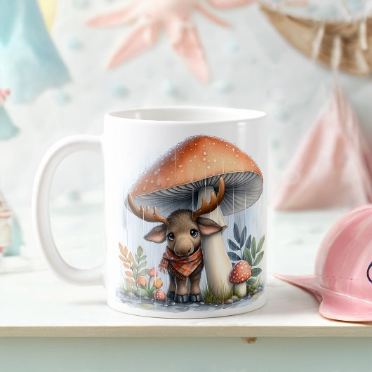 Adortable Baby Elche unter Pilzschirm Kaffeetasse