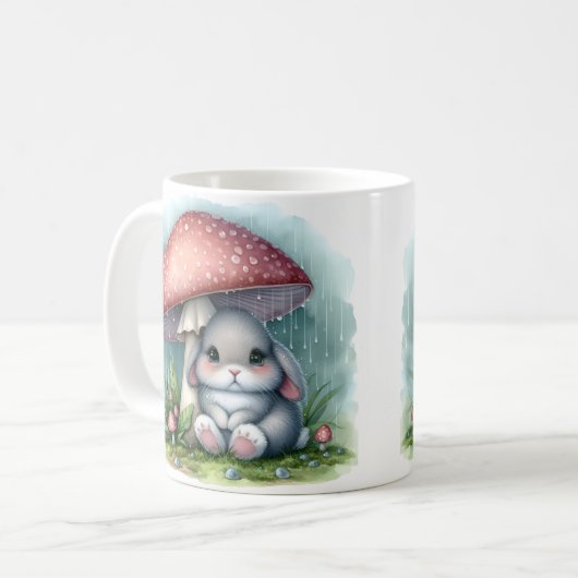 Adortable Baby Kaninchen unter Pilzschirm Kaffeetasse (Vorderseite Links)