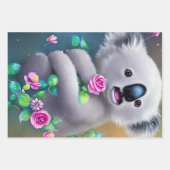 Adortable Baby Koala Bär mit Blume Geschenkpapier Set (Vorderseite 2)