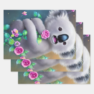 Adortable Baby Koala Bär mit Blume Geschenkpapier Set