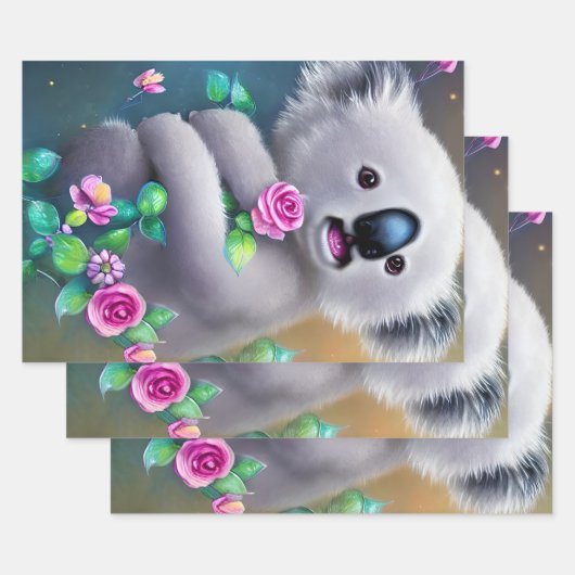 Adortable Baby Koala Bär mit Blume Geschenkpapier Set (Set)