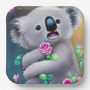 Adortable Baby Koala Bär mit Blume Pappteller