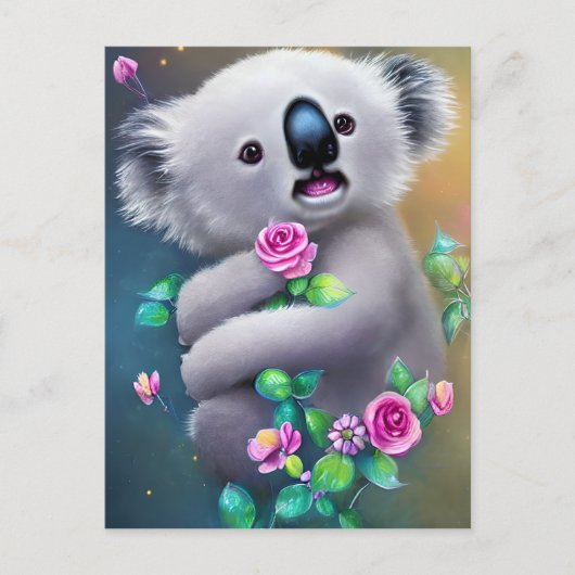 Adortable Baby Koala Bär mit Blume Postkarte (Vorderseite)