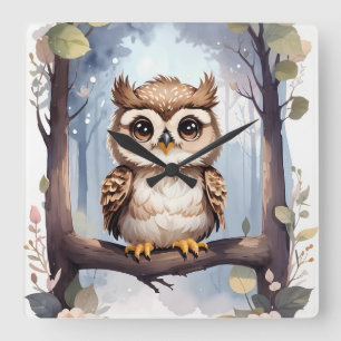 Adortable Baby Owl Quadratische Wanduhr