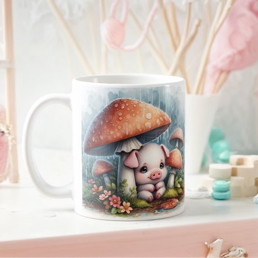 Adortable Baby Pig unter Pilzschirm Kaffeetasse