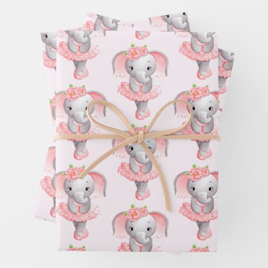 Adortable Ballerina Elephant en Pointe Pattern Geschenkpapier Set (Beispiel)