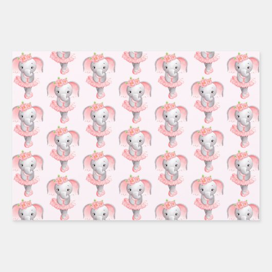 Adortable Ballerina Elephant en Pointe Pattern Geschenkpapier Set (Vorderseite 3)