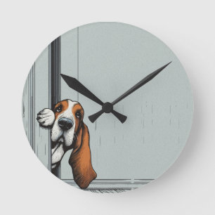 Adortable Basset Hund Hund Kunst, Dichtung und Mus Runde Wanduhr
