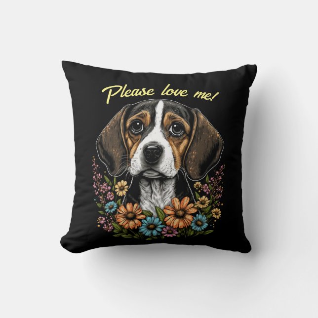 Adortable Beagle Throw Kissen und anpassbarer Text (Vorderseite)