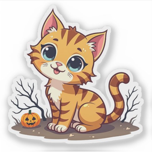Adortable Bengalisch Kitten - Halloween Pastel Art Aufkleber (Vorderseite)