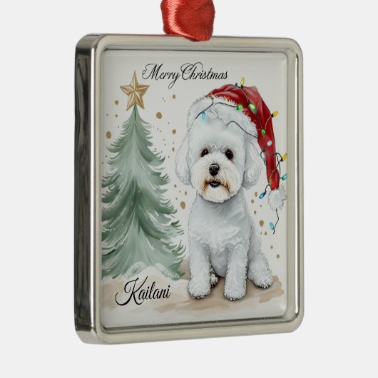 Adortable Bichon Personalisiertes Weihnachtsgesche Ornament Aus Metall (Rechts)