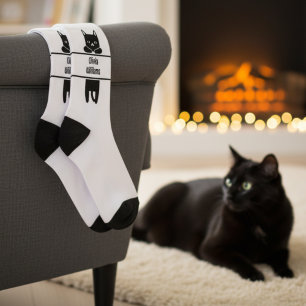 Adortable Black Cat mit Name Crew Socken für sie