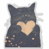 Adortable Black Cat und Golden Heart Aufkleber (Vorderseite)