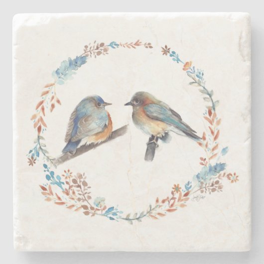 Adortable Bluebird Couple Art Steinuntersetzer (Vorderseite)