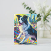 Adortable Border Collie Skateboarding Postkarte (Stehend Vorderseite)