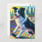 Adortable Border Collie Skateboarding Postkarte (Vorne/Hinten)