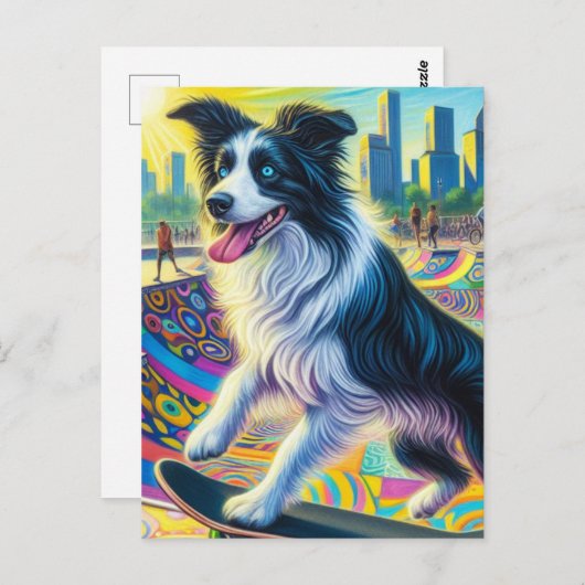 Adortable Border Collie Skateboarding Postkarte (Vorne/Hinten)