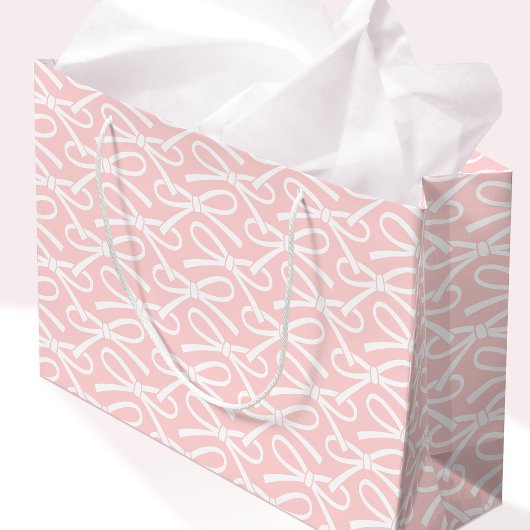 Adortable Bow Muster Pink White Gift Bag Große Geschenktüte