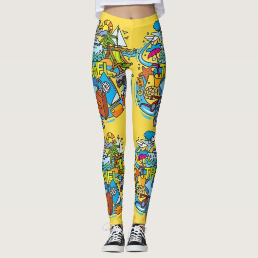 Adortable Bright Gelb Traveller Cartoon Kunstwerke Leggings (Vorderseite)