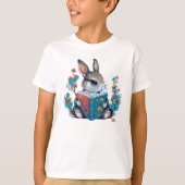 Adortable Bunny Rabbit Reading Book in Blume Garde T-Shirt (Vorderseite)