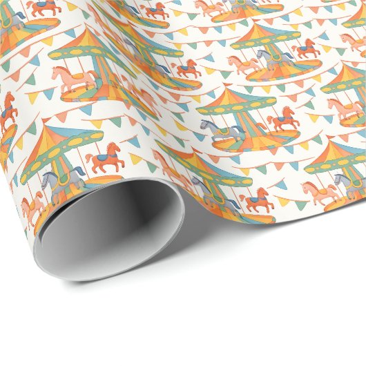 Adortable Carousel Geburtstag Geschenkpapier (Rolleneckpunkt)