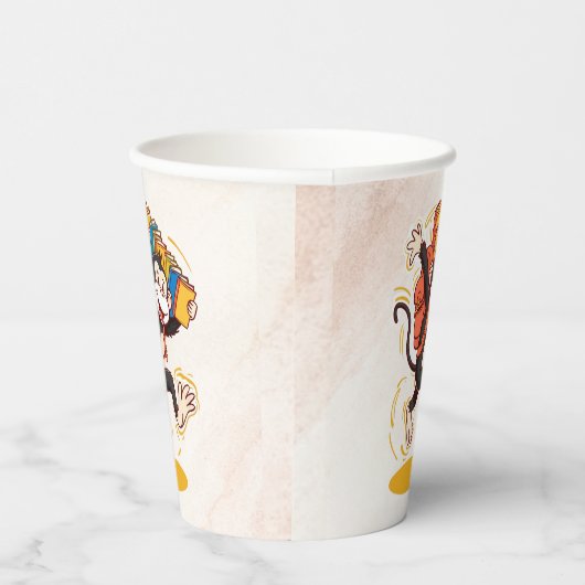 Adortable Cartoon Affe mit Büchern | Fun School Pappbecher (Rechts)