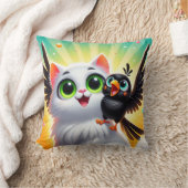 Adortable Cartoon Cat and Bird Kissen (Decke)