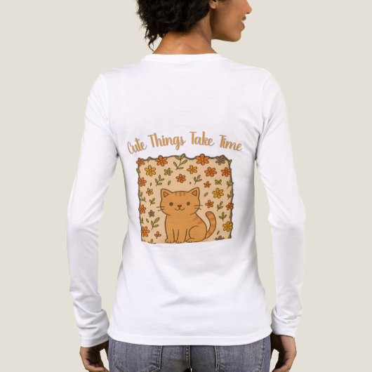 Adortable Cartoon Cat mit Blumenmuster Tri-Blend Shirt (Rückseite)