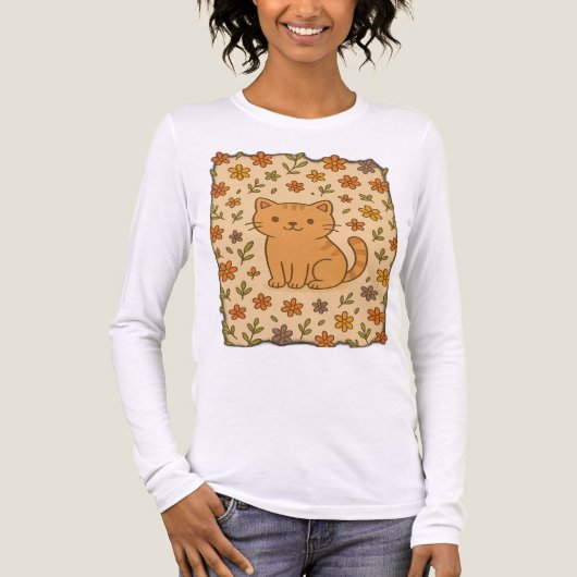 Adortable Cartoon Cat mit Blumenmuster Tri-Blend Shirt (Vorderseite)