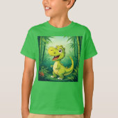 Adortable Cartoon Dinosaurier im Grünen Dschungel T-Shirt (Vorderseite)