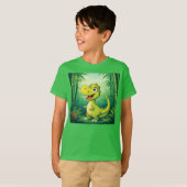 Adortable Cartoon Dinosaurier im Grünen Dschungel T-Shirt (Vorne ganz)