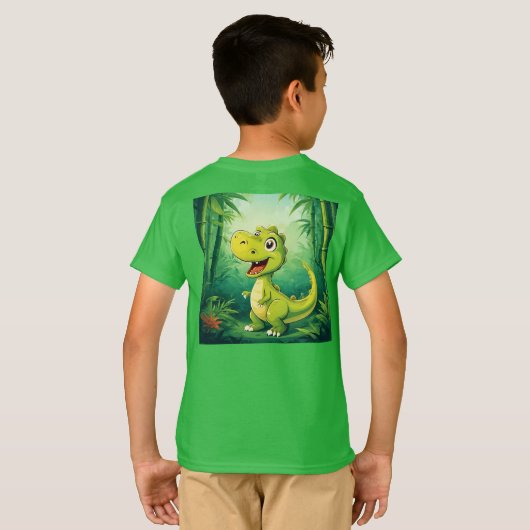 Adortable Cartoon Dinosaurier im Grünen Dschungel T-Shirt (Schwarz voll)