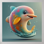 Adortable Cartoon Dolphin Poster (Vorne)