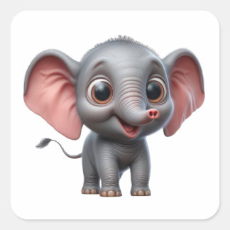 Adortable Cartoon Elephant Delight - Charmantes Ti Quadratischer Aufkleber